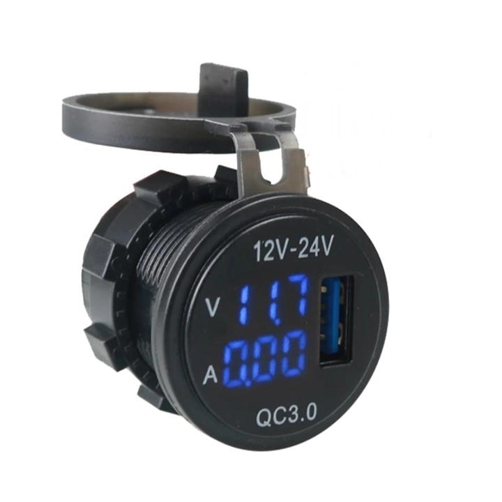 DC 12V/24V USB 3.0 Car Charger Socket with Voltage Meter (Voltmeter/Ammeter)
