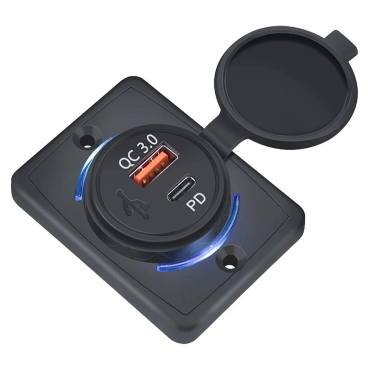 PANO TİP USB 3.0 + TYPE-C SOKET KULAKLI ŞARJ MODÜLÜ 63W PD PORT 12/24V