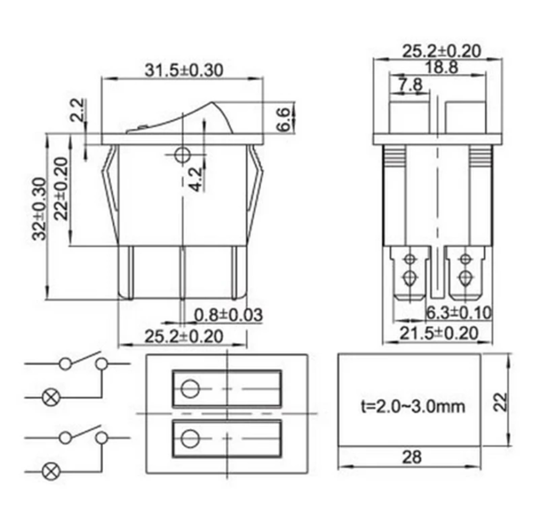 MR-101 DOUBLE RED LIGHT SWITCH ON-OFF 6P