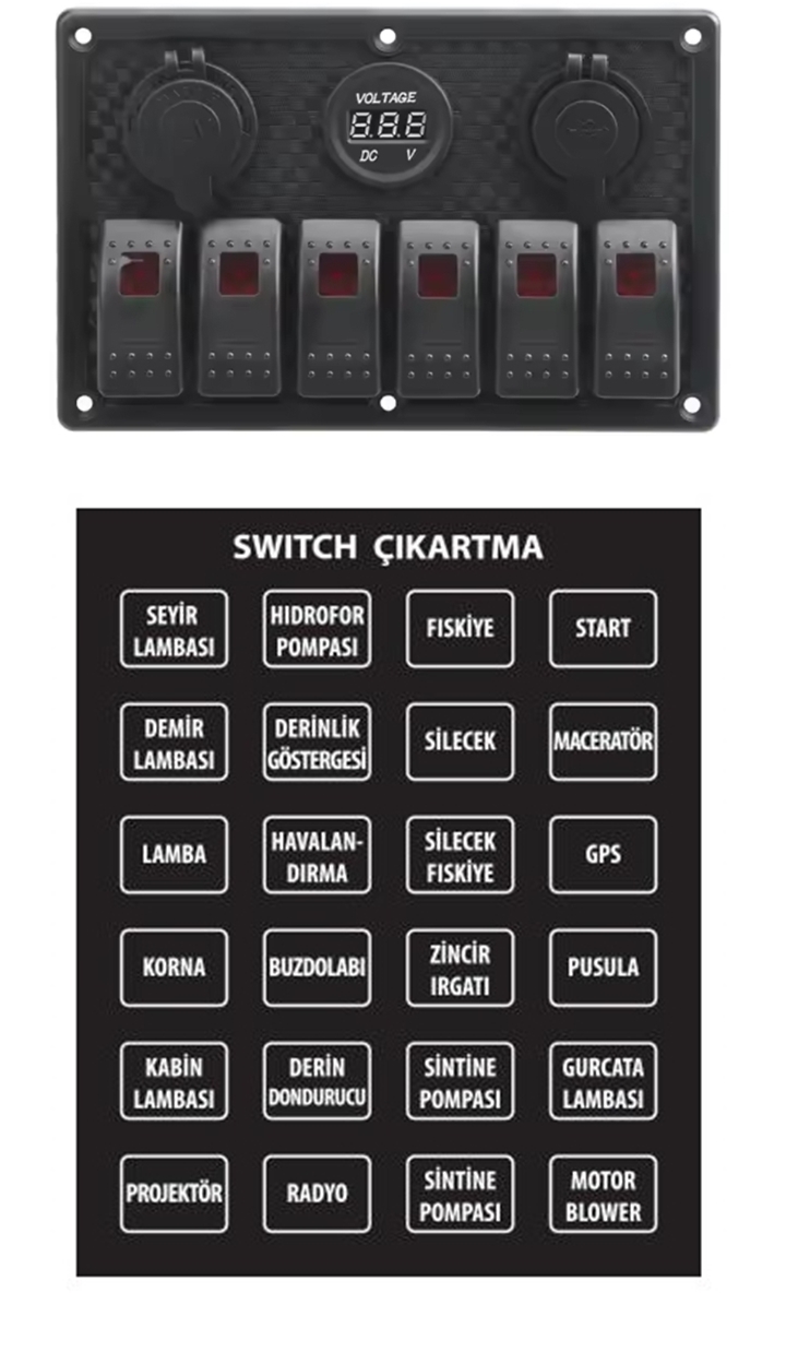 OTO KARAVAN OTO TEKNE ÇİFT USB ARAÇ ŞARJ SÖKETİ VOLTMETRE ÇAKMAKLIK AÇ KAPAT ANAHTARLI 12-24V