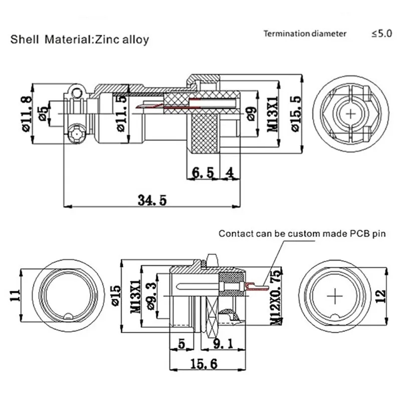 1 TAKIM 12MM 6 LI MAYK FİŞ 6P DİŞİ ERKEK TAKIM