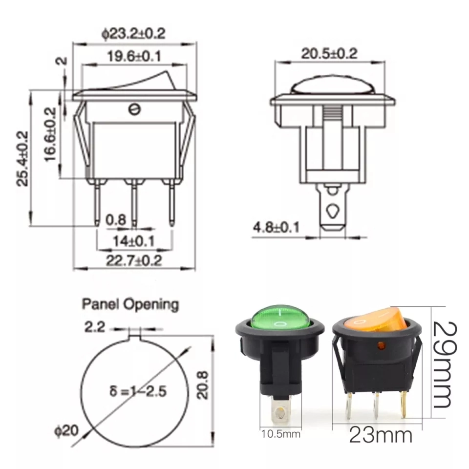 MR-131A YUVARLAK SARI IŞIKLI ANAHTAR ON-OFF 3 BACAKLI 12VOLT