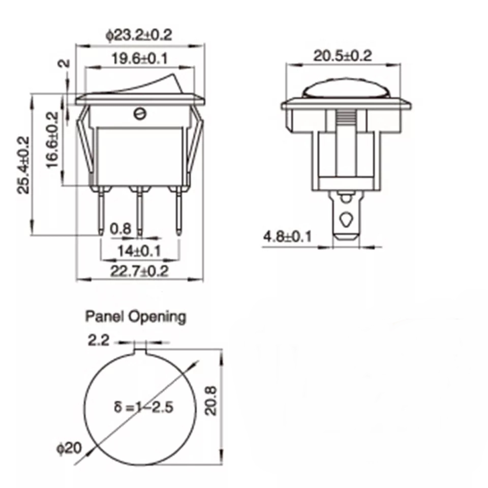 MR-132 YUVARLAK NOKTA KIRMIZI IŞIKLI ANAHTAR ON-OFF 3 BACAKLI 6A 250V AC