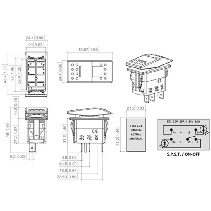 TEK TARAFA YAYLI IŞIKLI 12-24V KIRMIZI MARİN ANAHTAR 3P (ON)-OFF 