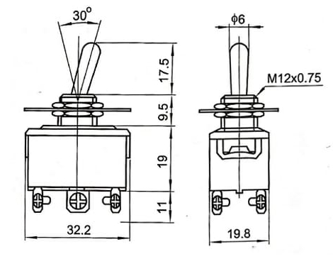 MR-160S TOGGLE SW. LARGE SIZE (ON)-OFF-(ON) 6 LEGS SCREW WITH SPRING ON BOTH SIDES SWION 15A