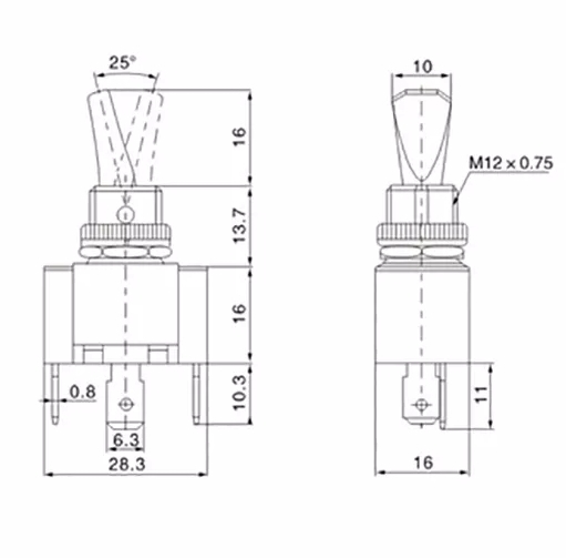 MR-151B 12mm ASW RED LED TOGGLE SWITCH 12V 30A SWITCH
