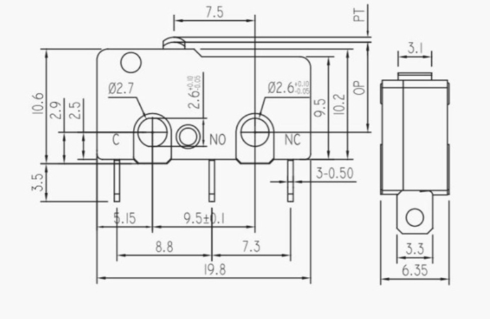 MR-163-2 MİCRO SWITCH LEHİM BACAK PALETSİZ