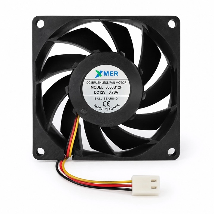 XMER 80X80X38mm 12V 3 Kablolu Rulmanlı FAN 0.78A