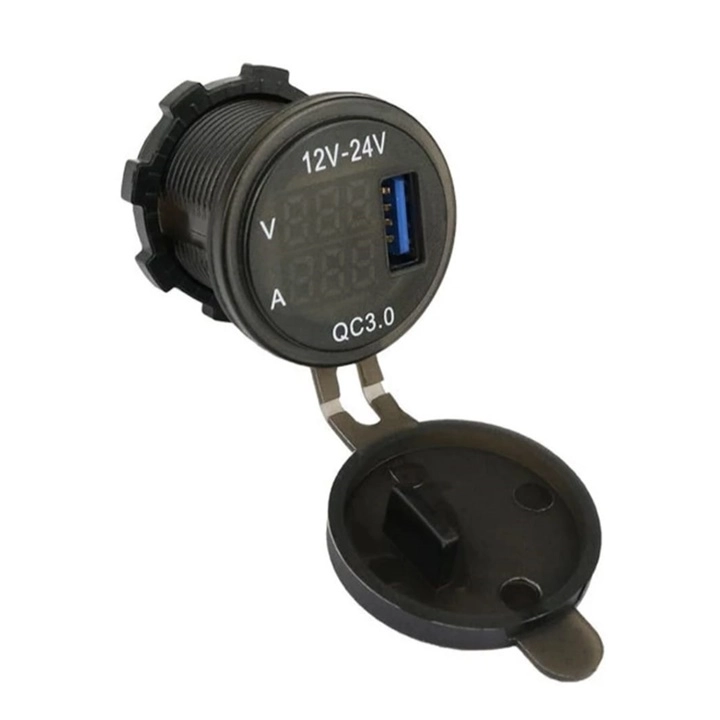 DC 12V/24V USB 3.0 Car Charger Socket with Voltage Meter (Voltmeter/Ammeter)