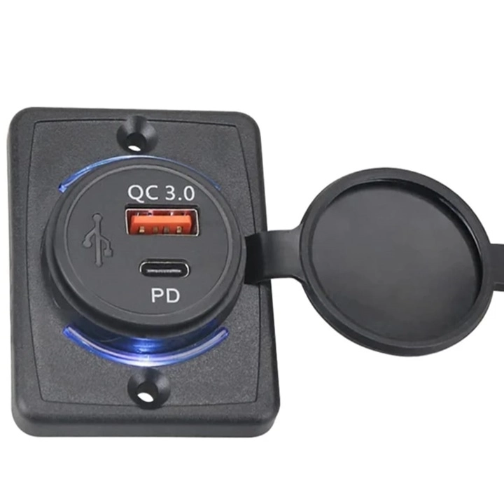 PANO TİP USB 3.0 + TYPE-C SOKET KULAKLI ŞARJ MODÜLÜ 63W PD PORT 12/24V