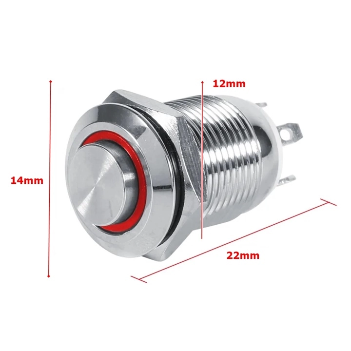 12 MM RING LED METAL BUTTON 4 LEGS IP65 RED