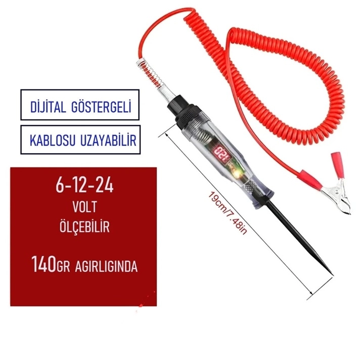 DİJİTAL GÖSTERGELİ OTO ELEKTRİK KONTROL KALEMİ – 12V / 24V TEST VE AMPER ÖLÇER