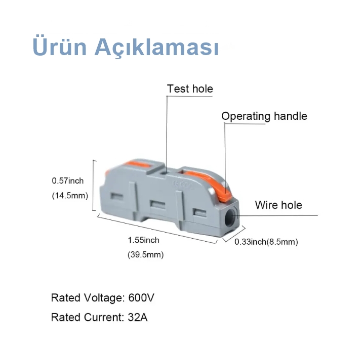 PCT-221 AWG 28-12 TEKLİ ÇİFT TARAFLI HIZLI KABLO BİRLEŞTİRİCİ