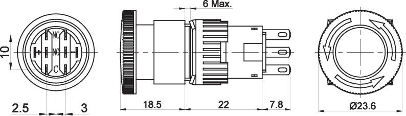 Onpow LAS1-AY-22TS 16mm Acil-Stop Buton Bas-Çevir 2NO/2NC 6 UÇLU