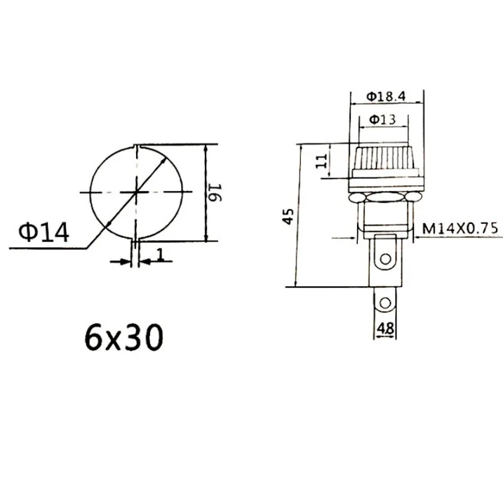 MR-236 FUSE BÜYÜK CAM SİGORTA YUVASI 6X30MM 14MM