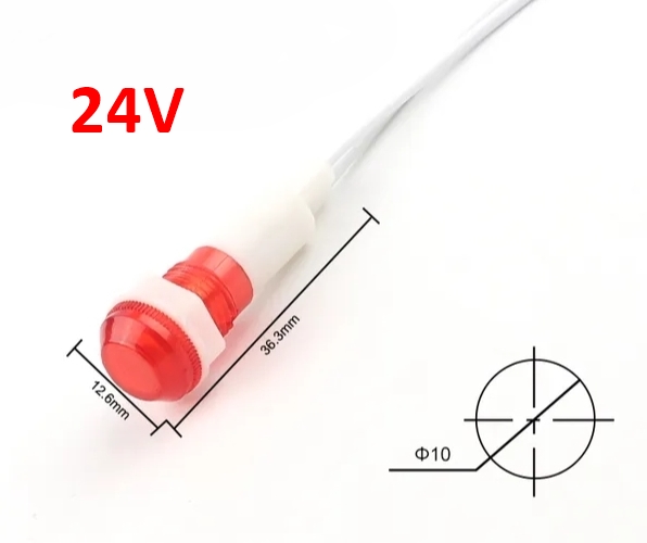 MR-227 SİNYAL LAMBASI 10 MM PLASTİK KABLOLU 24V DC KIRMIZI