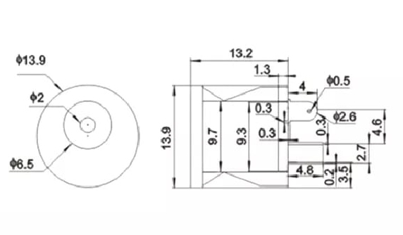 MR-257B DC ŞASE JAK 2.1MM YUVARLAK GEÇMELİ SİYAH SOMUNSUZ GEÇMELİ 12MM