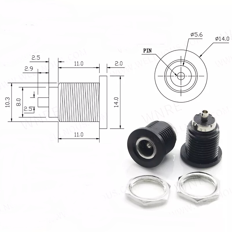 IC-258C DC ŞASE 5.5X2.1MM İÇİ METAL DİŞİ DC JAK 12MM