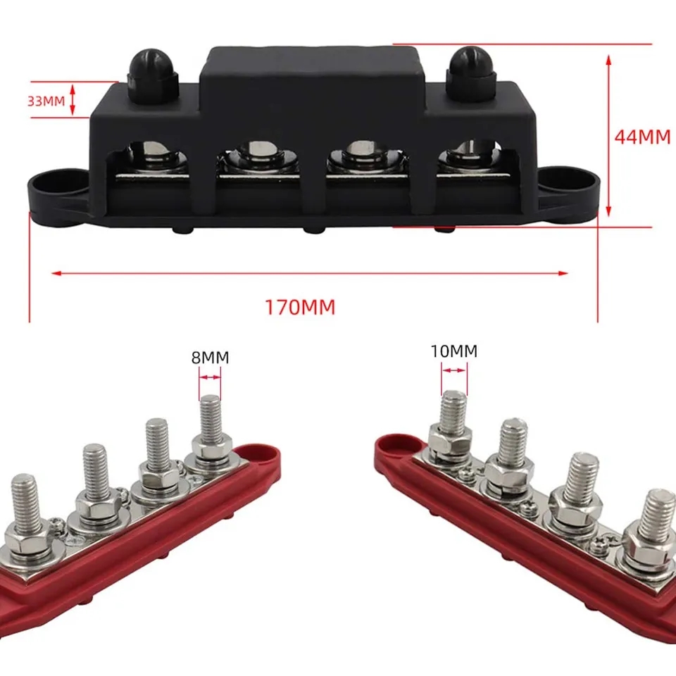 KAPAKLI ŞASE TERMİNALI 250A 3XM4 VİDALI 4XM10 KUTUPLU POWER TERMİNAL BLOĞU