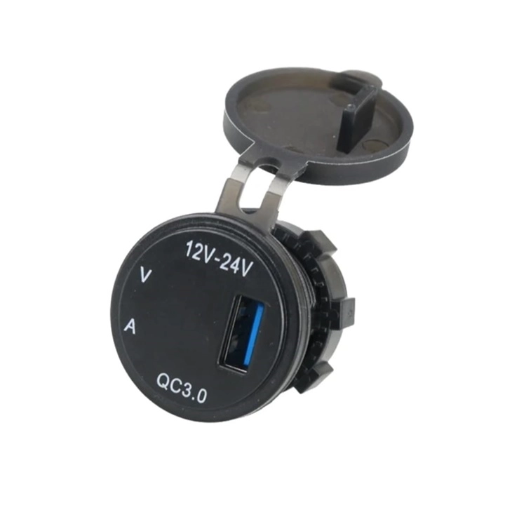 DC 12V/24V USB 3.0 Car Charger Socket with Voltage Meter (Voltmeter/Ammeter)