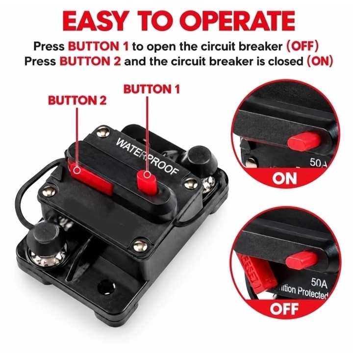 100A 12V/24V DC IP67 Waterproof Auto-Reset Circuit Breaker/Fuse