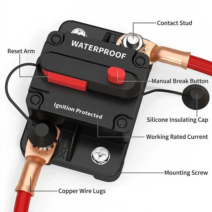 30A 12V/24V DC IP67 Waterproof Automatic Reset Circuit Breaker/Fuse