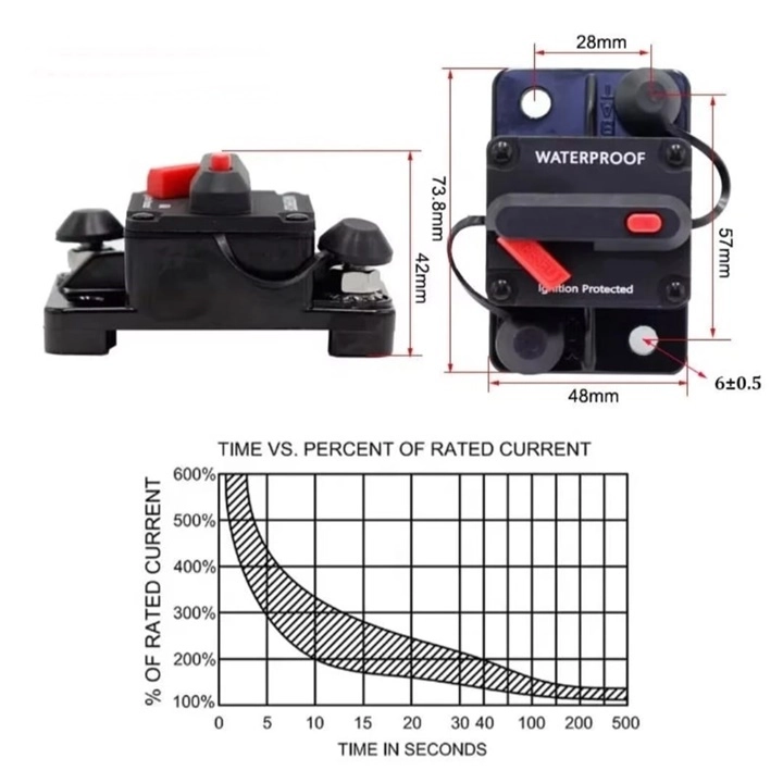 40A 12V/24V DC IP67 SU GEÇİRMEZ OTOMATİK RESETLİ DEVRE KESİCİ SİGORTA