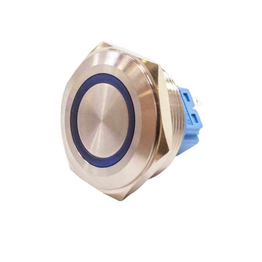 28MM METAL FLAT SPRING BLUE ILLUMINATED BUTTON STAINLESS STEEL GQ28-11