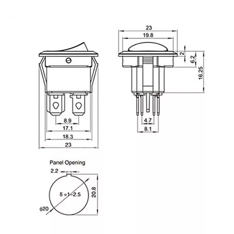 MR-133-4 20mm YUVARLAK IŞIKSIZ ANAHTAR ON-OFF 4 BACAKLI SİYAH