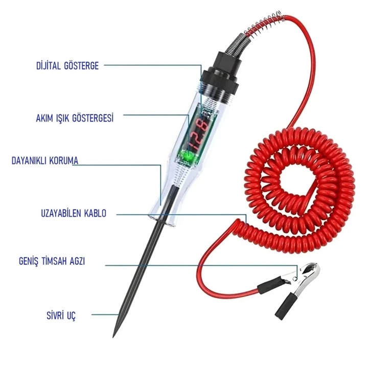 DİJİTAL GÖSTERGELİ OTO ELEKTRİK KONTROL KALEMİ – 12V / 24V TEST VE AMPER ÖLÇER