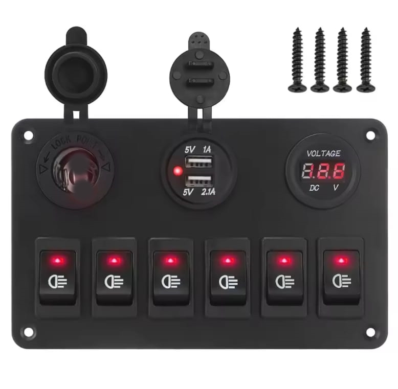 KARAVAN OTOMOBİL TEKNE ÇİFT USB ARAÇ ŞARJ SÖKETİ VOLTMETRE ÇAKMAKLIK AÇ KAPAT ANAHTARLI 12-24V