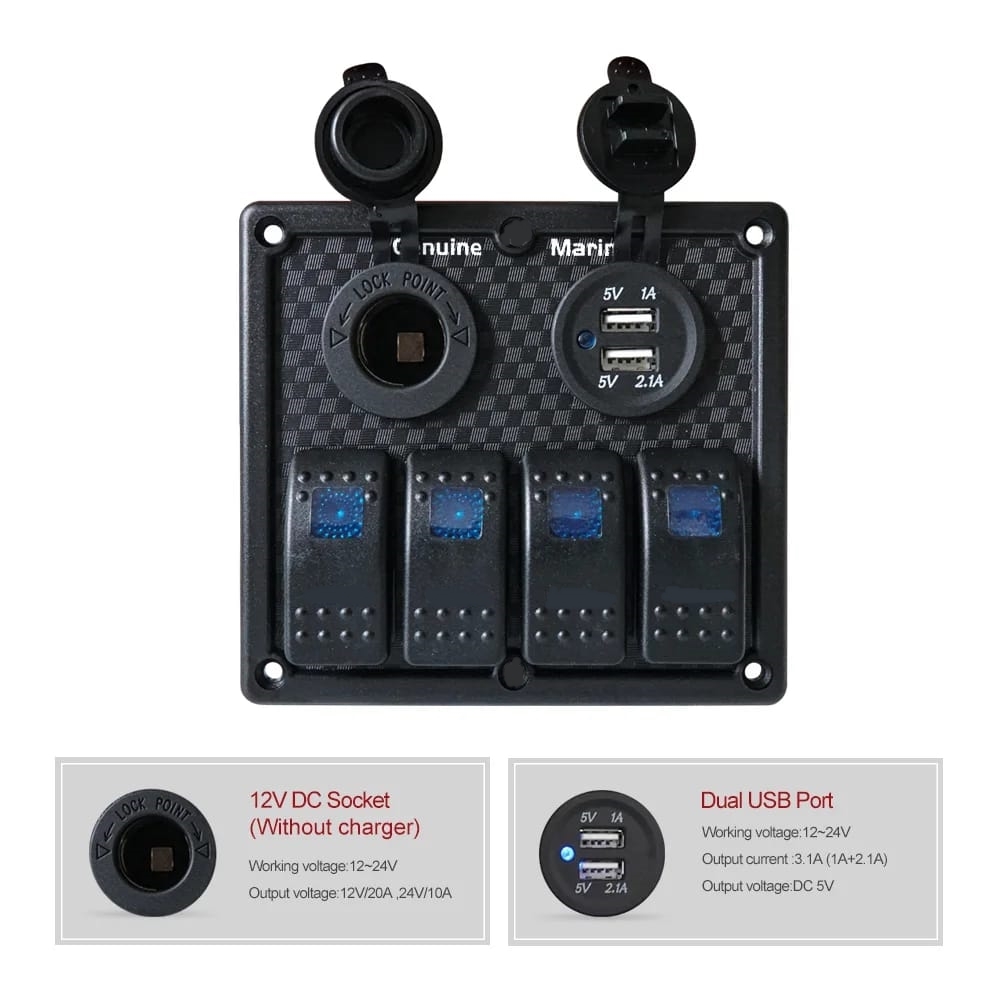 KARAVAN%20OTOMOBİL%20TEKNE%20ÇİFT%20USB%20ARAÇ%20ŞARJ%20SÖKETİ%20ÇAKMAKLIK%204%20ADET%20AÇ%20KAPAT%20ANAHTARLI%2012-24V
