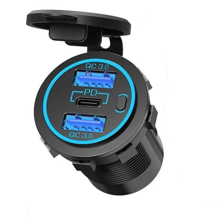 ANAHTARLI PANO TİP 2 Lİ USB 3.0 + TYPE-C SOKET PD TİP 12-24V MAVİ