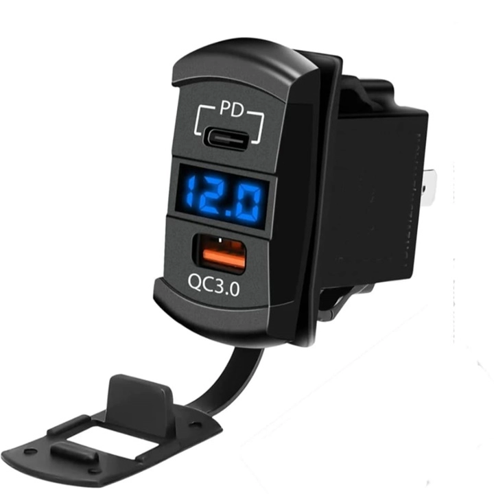 MARINE TYPE 2-PIECE USB 3.0 + TYPE-C WITH VOLTMETER