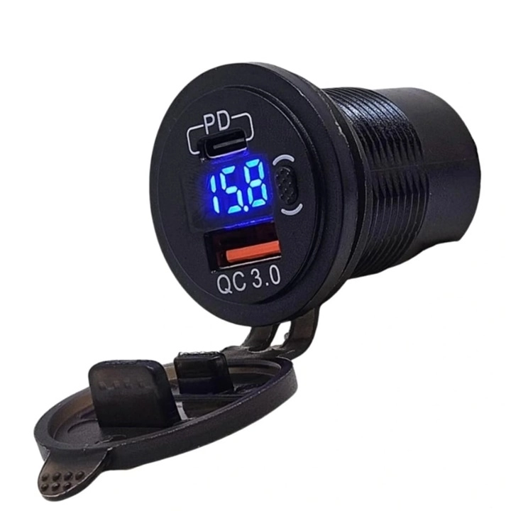 PANEL TYPE VOLTMETER WITH 2 USB 3.0 + TYPE-C BUTTONS