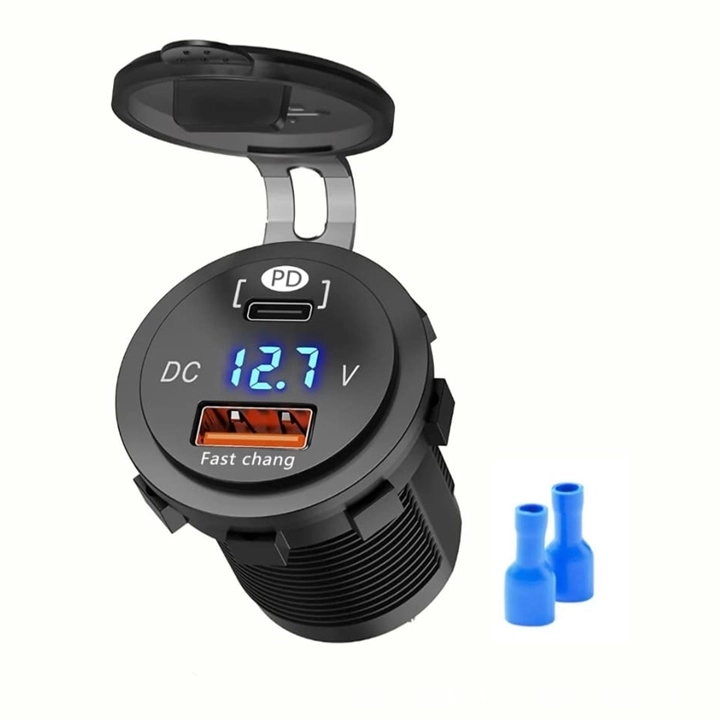 PANEL TYPE 2-PIECE USB 3.0 + TYPE-C WITH VOLTMETER