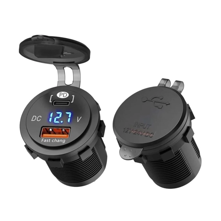 PANEL TYPE 2-PIECE USB 3.0 + TYPE-C WITH VOLTMETER