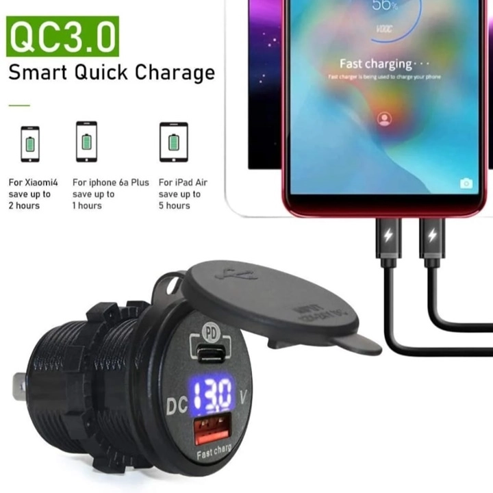 PANEL TYPE 2-PIECE USB 3.0 + TYPE-C WITH VOLTMETER