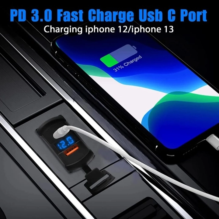 MARINE TYPE 2-PIECE USB 3.0 + TYPE-C WITH VOLTMETER
