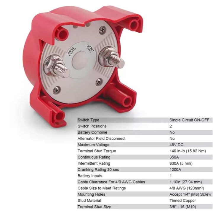 MR-275E-1 AKÜ DEVRE KESİCİ ŞALTERİ 350A 2P 12-48V ON-OFF
