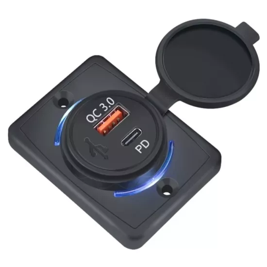 PANO TİP USB 3.0 + TYPE-C SOKET KULAKLI ŞARJ MODÜLÜ 63W PD PORT 12/24V