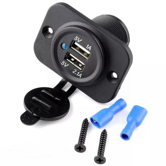 MARİN TİP ARAÇ USB ÇİFT GİRİŞLİ ŞARJ SÖKETİ 12-24V 1A 2.1A 