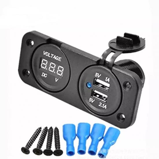 USB ŞARJ CİHAZI 1A 2.1A DİJİTAL VOLTMETRE 12V 24V PANO TİP ŞARJ SÖKETİ