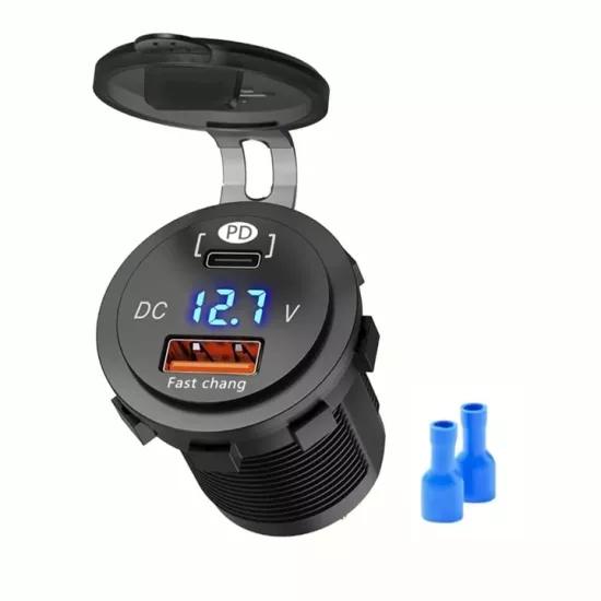 PANEL TYPE 2-PIECE USB 3.0 + TYPE-C WITH VOLTMETER